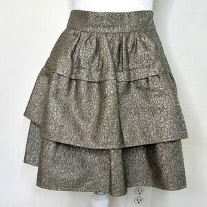 Diane von Furstenberg Gold Metallic Tiered‎ Cocktail Skirt Size 12